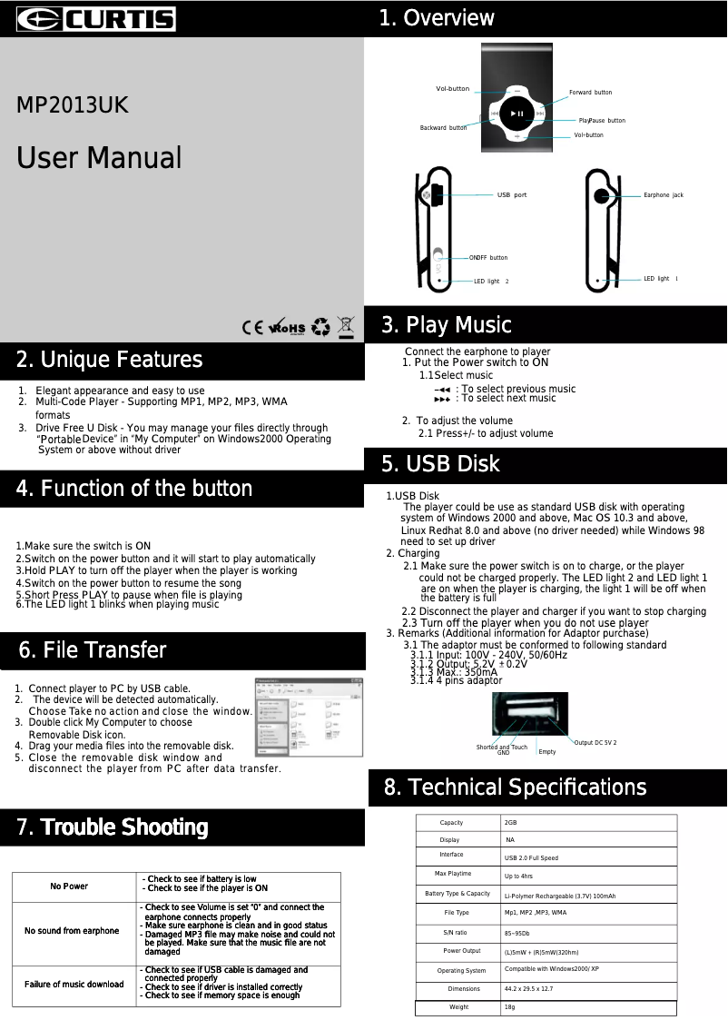 Page 1 de la notice Manuel utilisateur Curtis MP2013UK