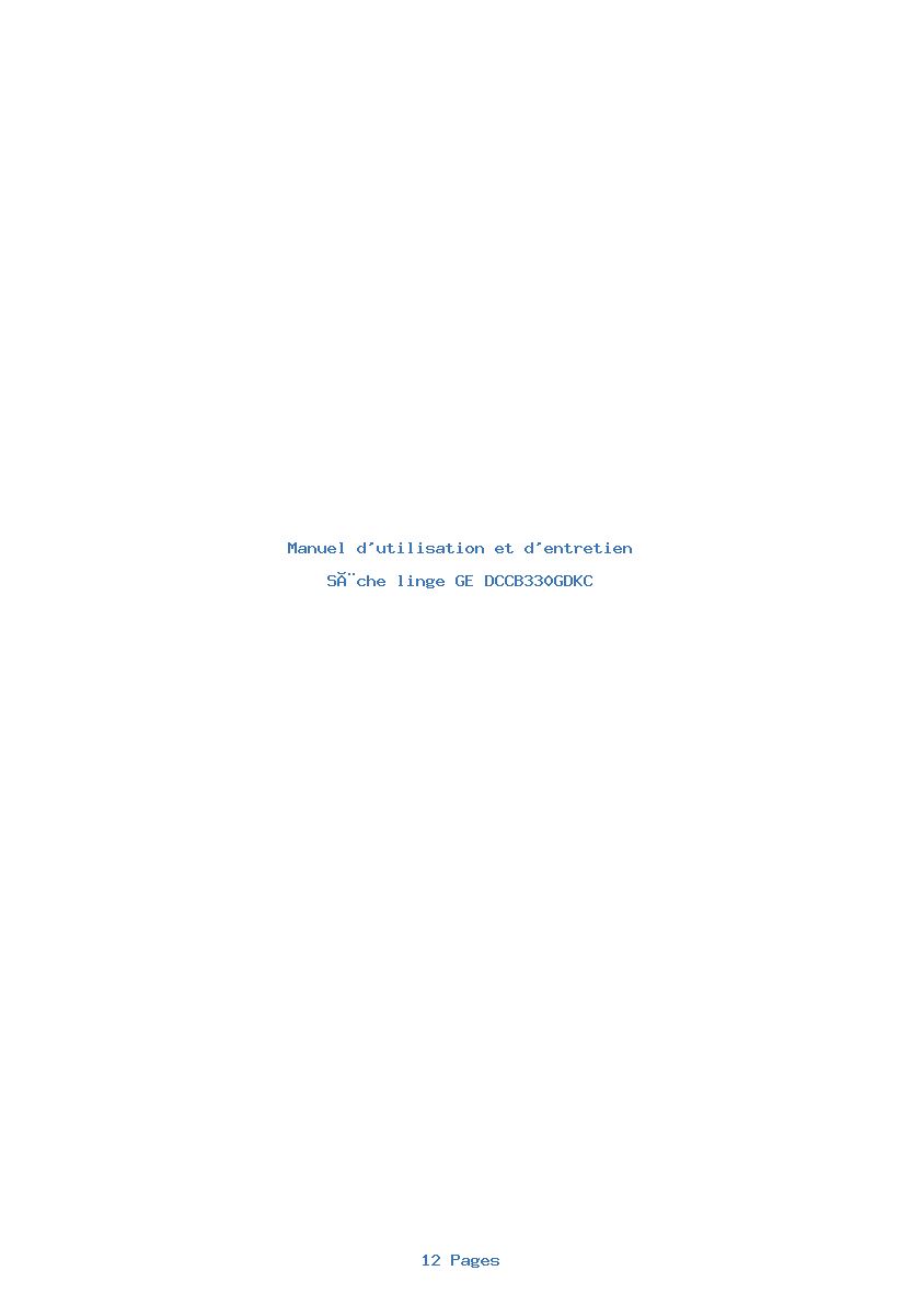 Page 1 de la notice Manuel d'utilisation et d'entretien GE DCCB330GDKC