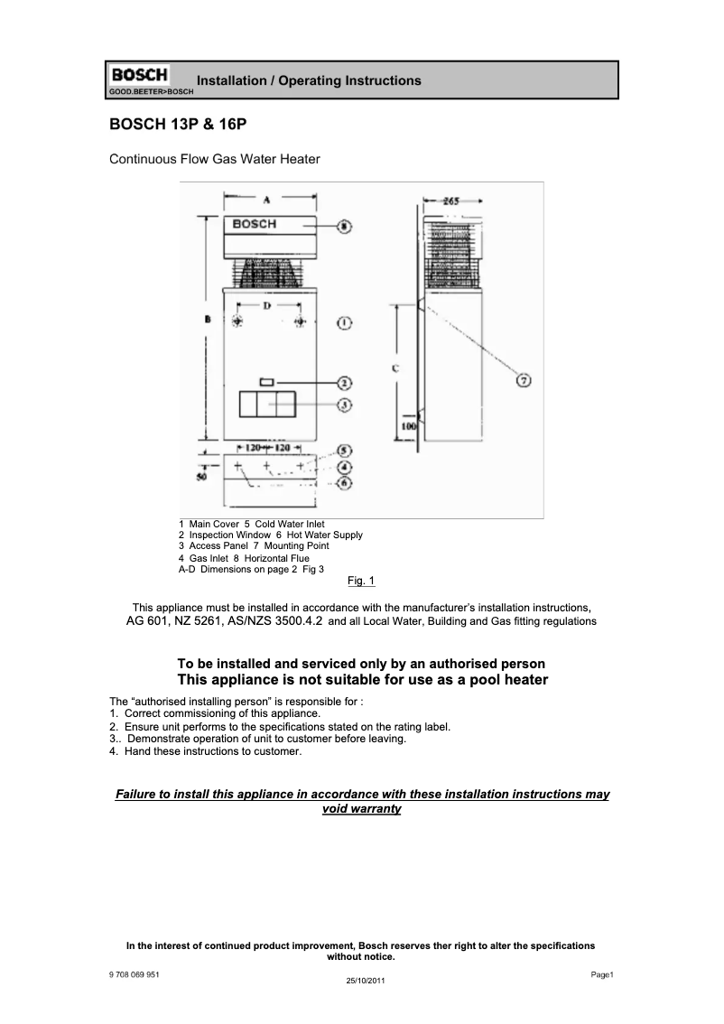 Page 1 of the manual User Manual Bosch 10P