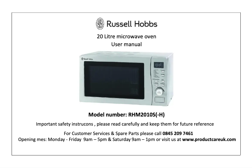 Page 1 de la notice Manuel utilisateur Russell Hobbs RHM2010S