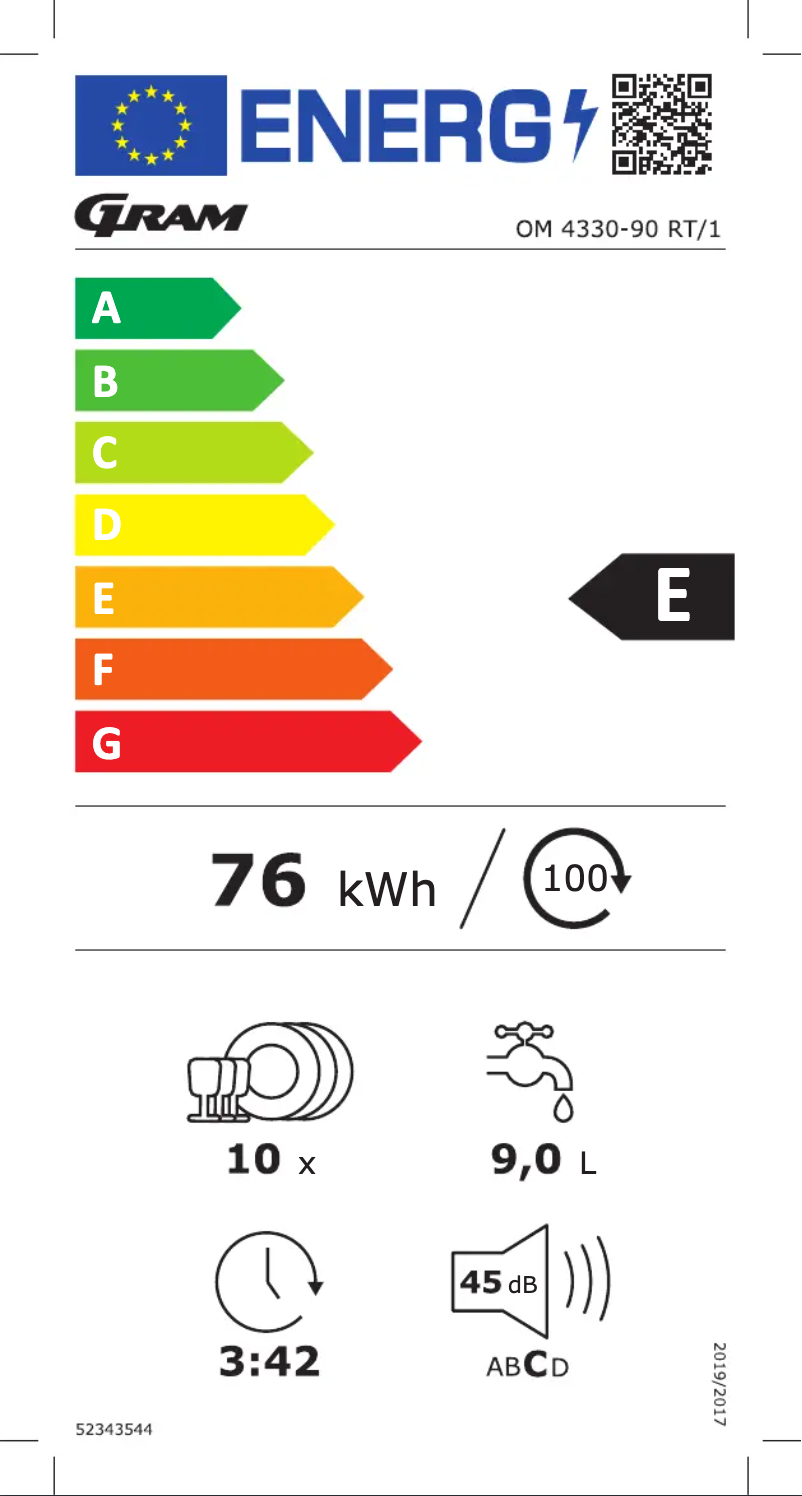 Page 1 de la notice Label énergétique Gram OM 4330-90 RT/1