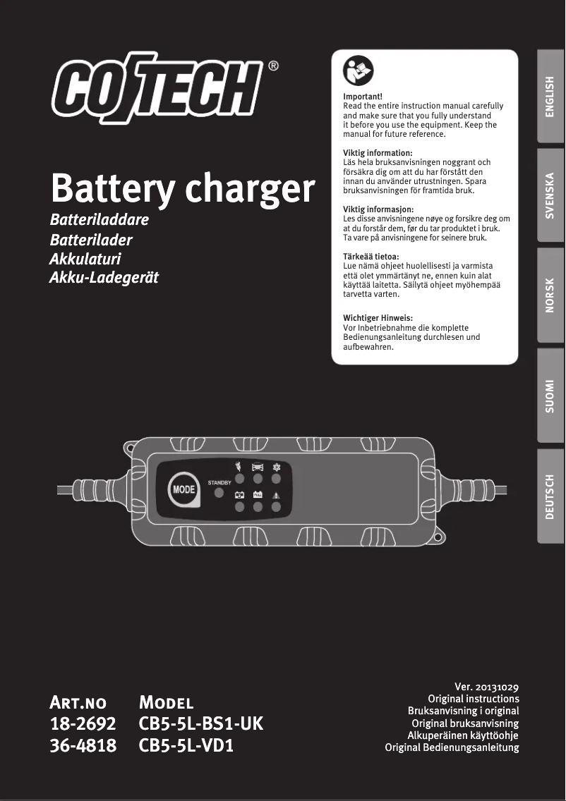 Página 1 del manual Manual de usuario Cotech CB5-5L-VD1