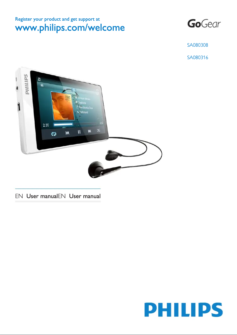 Page 1 of the manual User Manual Philips GoGear SA080308W