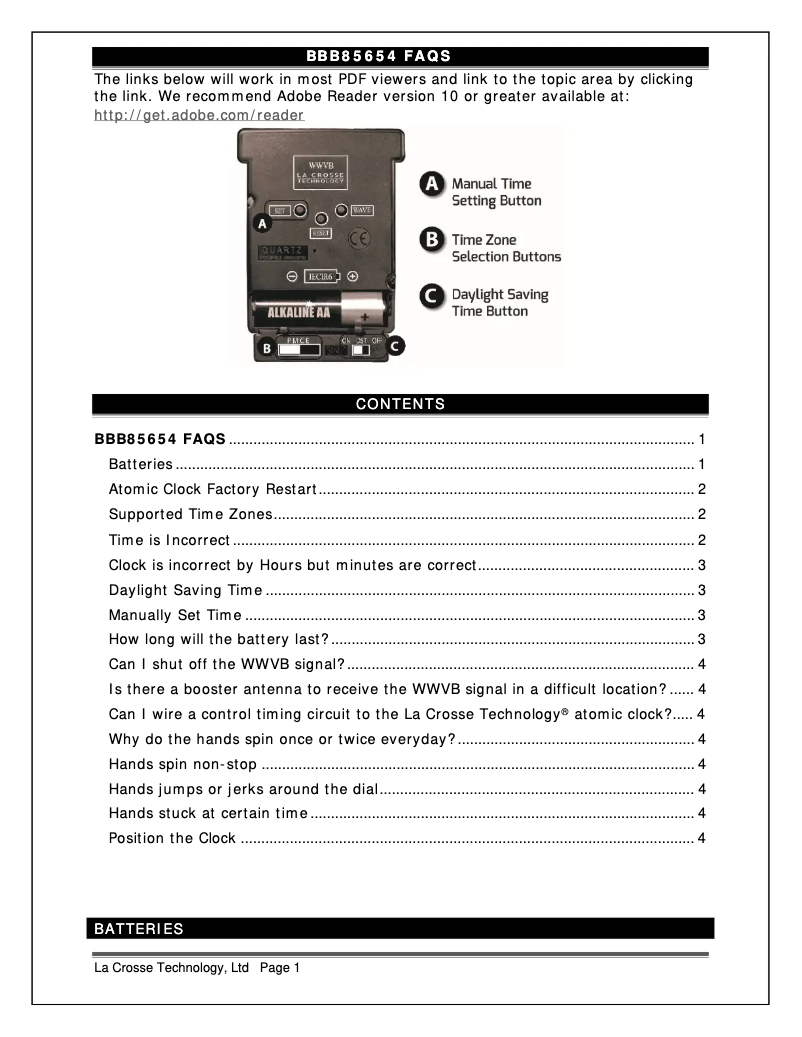 Page 1 de la notice FAQ La Crosse Technology BBB85654