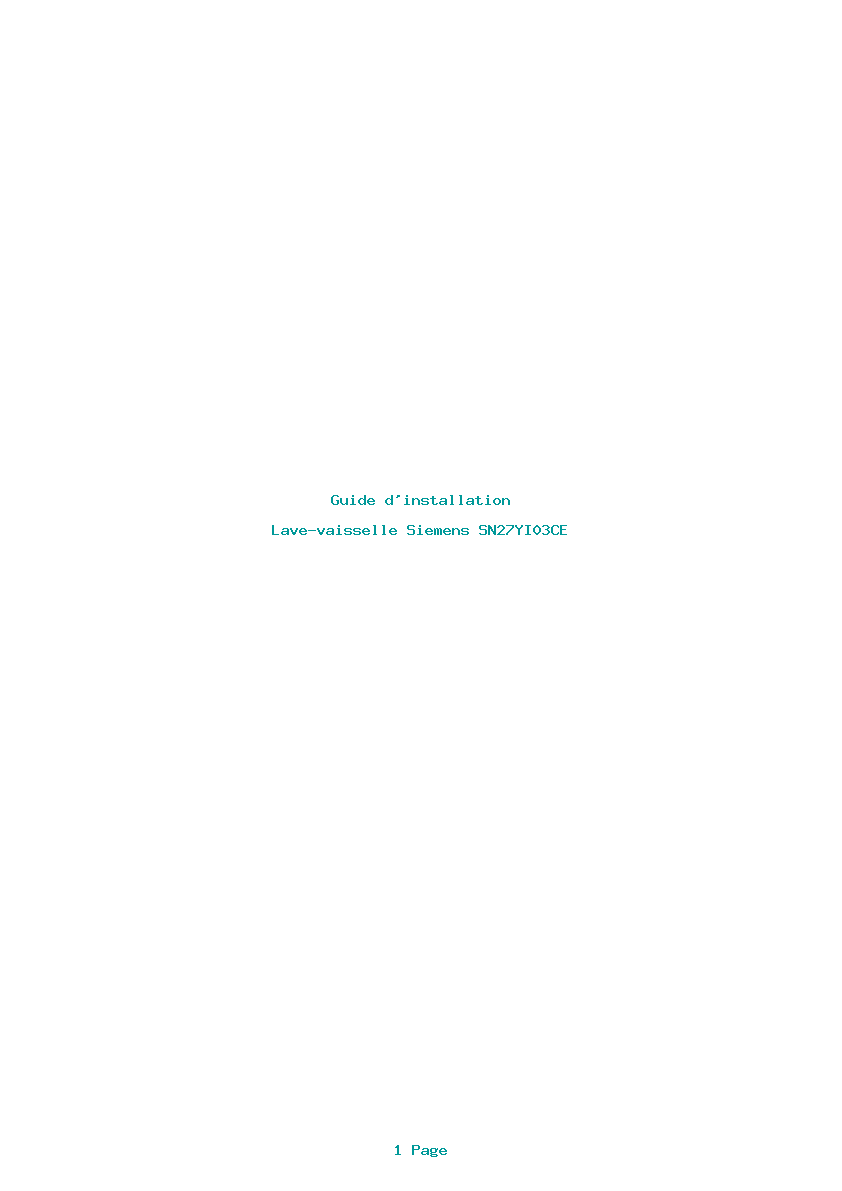 Page 1 de la notice Guide d'installation Siemens SN27YI03CE