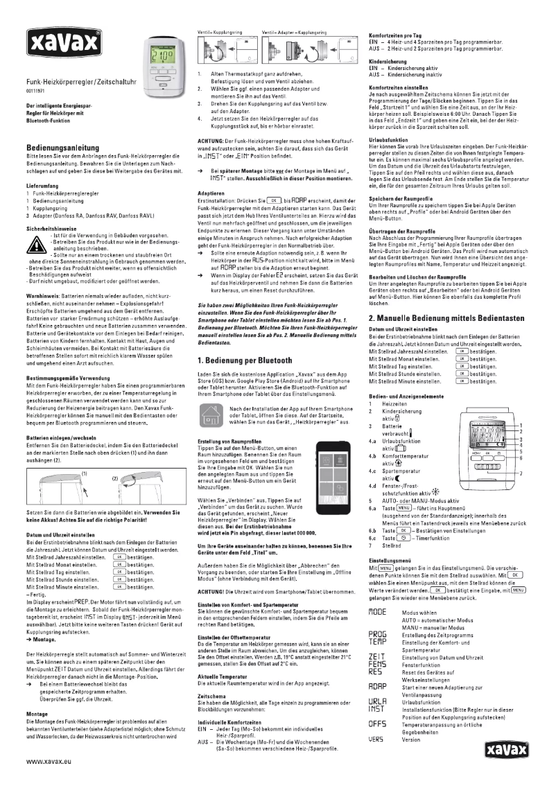 Page 1 de la notice Manuel utilisateur Xavax 00111971