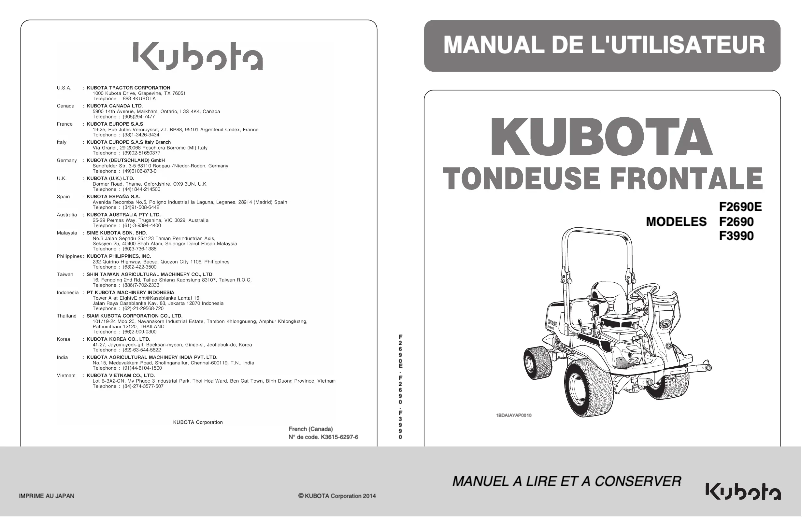 Página 1 del manual Manual de usuario Kubota F2690