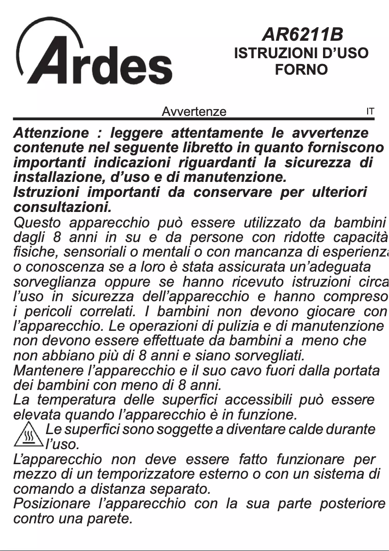 Page 1 of the manual User Manual Ardes AR6211B