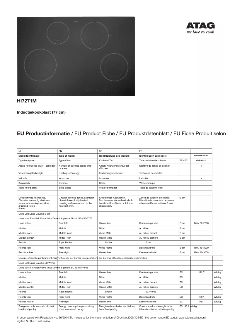 Page 1 de la notice Fiche technique Atag HI7271M