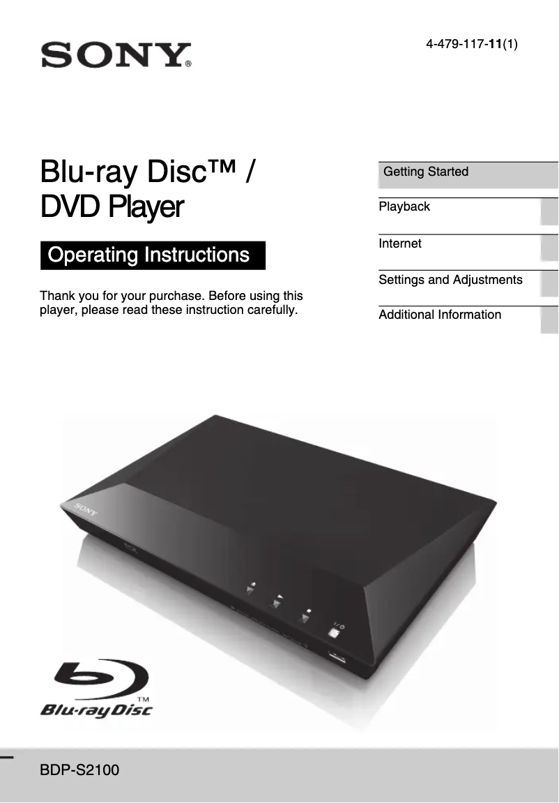 Page 1 de la notice Manuel utilisateur Sony BDP-S2100