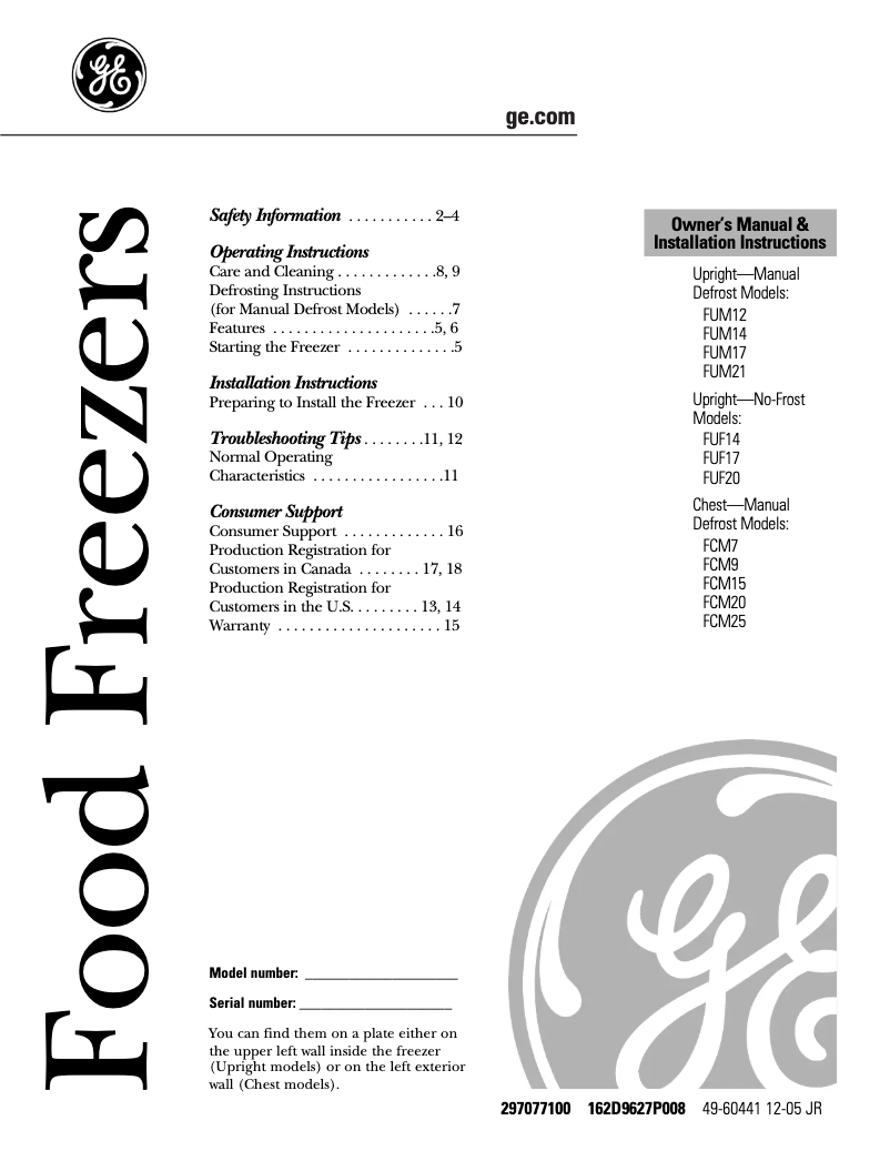 Página 1 del manual Manual de uso y mantenimiento GE FUM14DPRWH