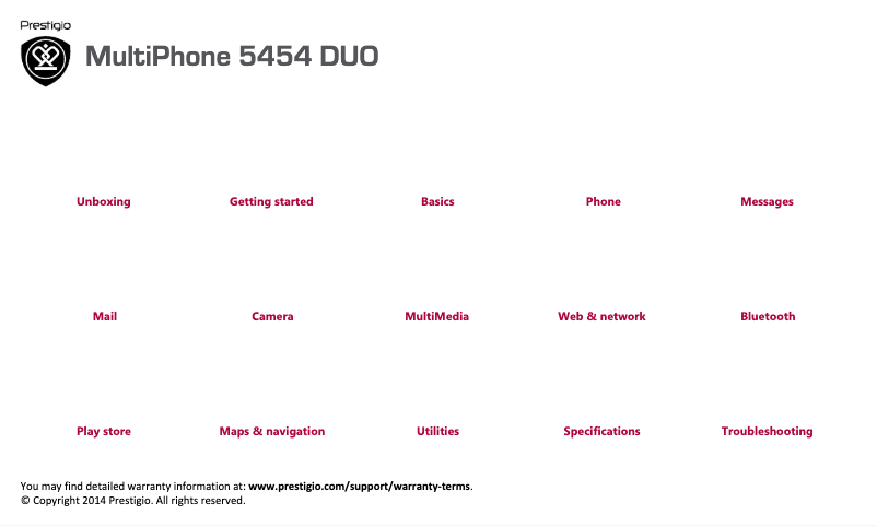 Página 1 del manual Manual de instrucciones Prestigio MultiPhone 5454 DUO