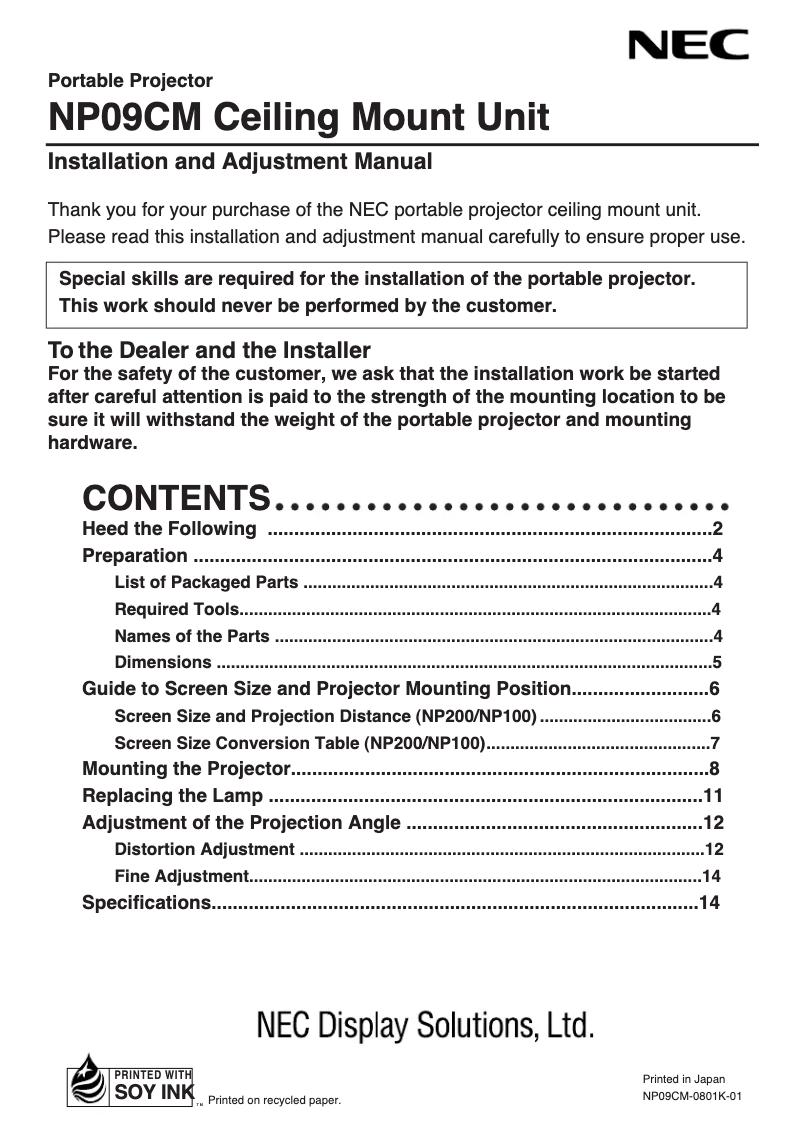 Page 1 de la notice Manuel utilisateur NEC NP09CM