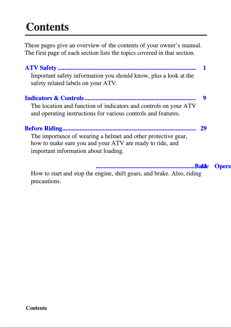 Page 1 de la notice Manuel utilisateur Honda FourTrax Recon TRX250TM (2011)