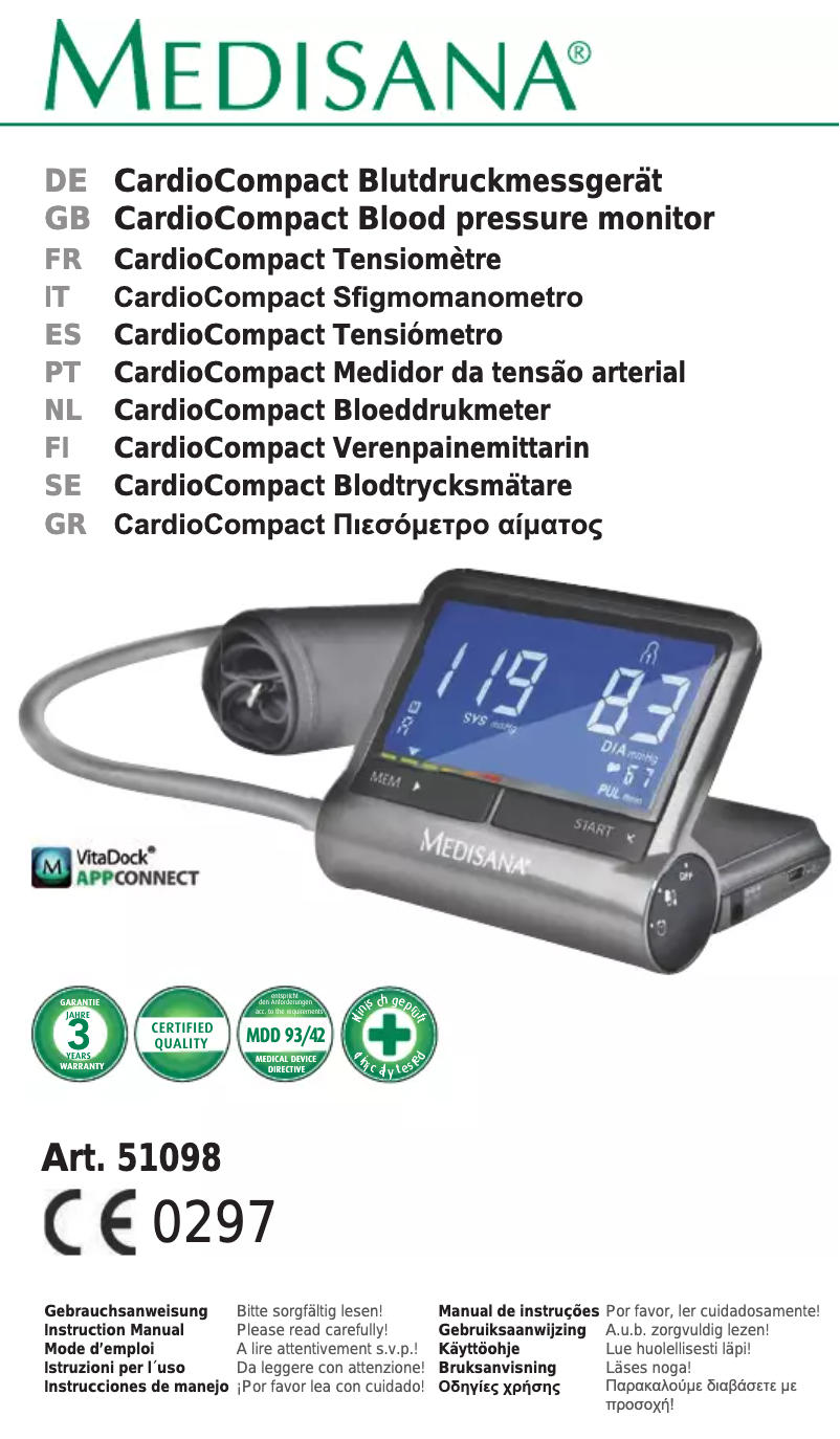 Page 1 de la notice Manuel utilisateur Medisana CardioCompact