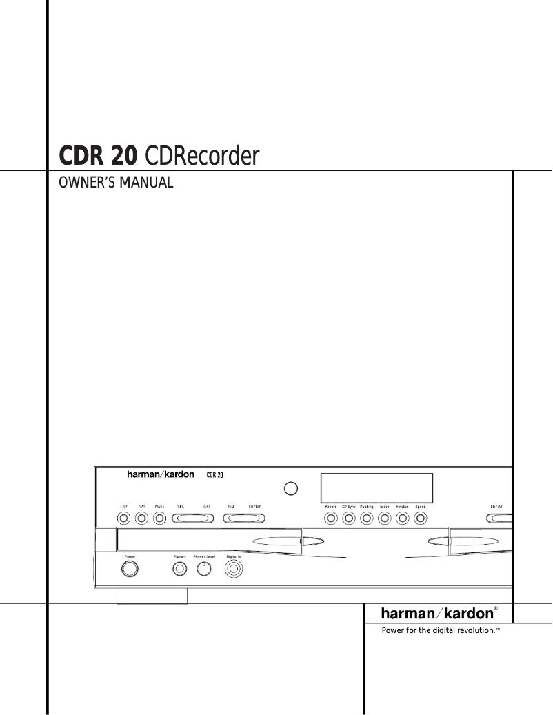 Page 1 de la notice Manuel utilisateur Harman Kardon CDR 20