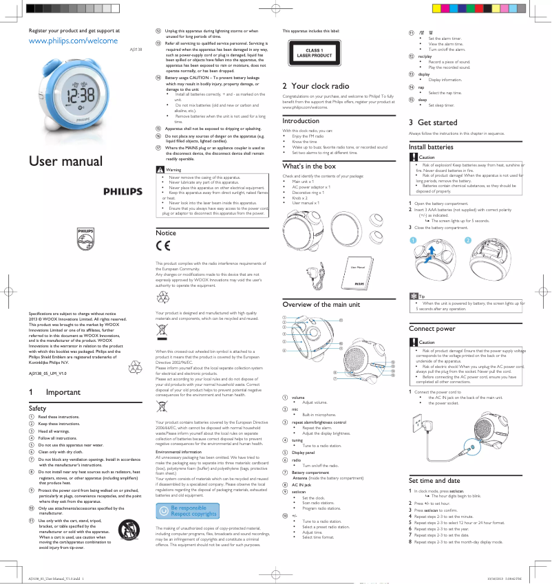 Página 1 del manual Guía de inicio rápido Philips AJ3138
