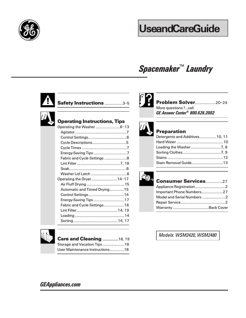 Page n°1 - Manuel d'utilisation et d'entretien GE WSM2420TAA