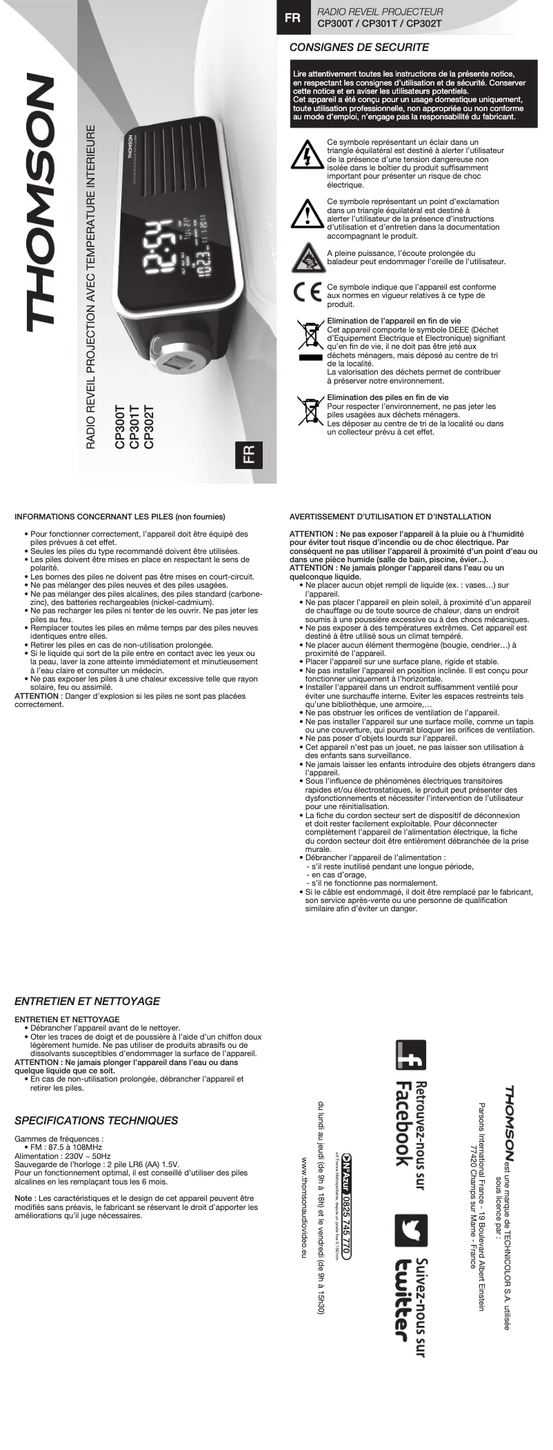 Page 1 de la notice Manuel utilisateur Thomson CP301T