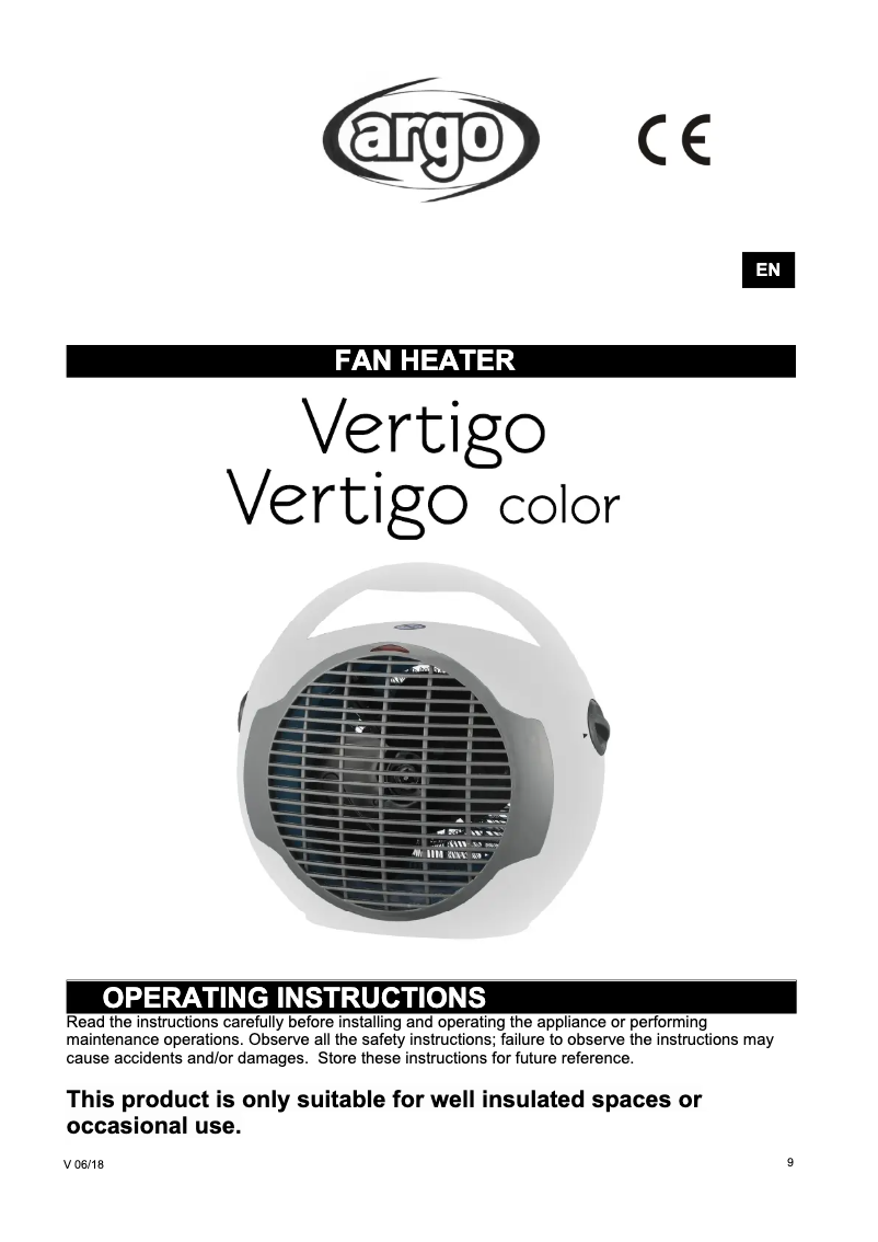 Page 1 de la notice Manuel utilisateur Argoclima Vertigo color