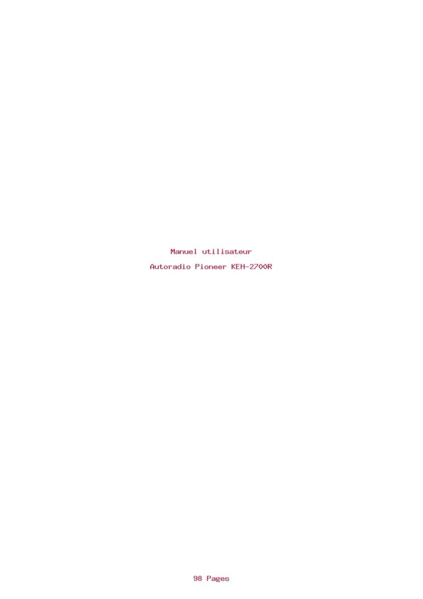 Page 1 de la notice Manuel utilisateur Pioneer KEH-2700R