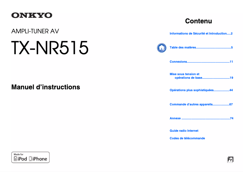 Page 1 de la notice Manuel utilisateur Onkyo TX-NR515