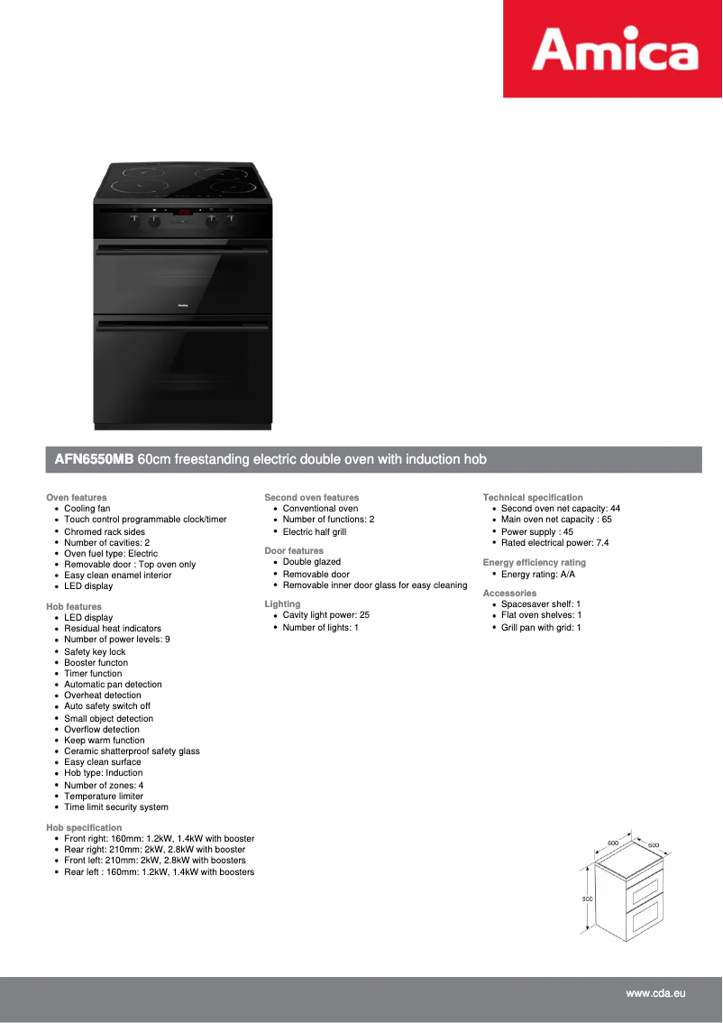 Page 1 de la notice Fiche technique Amica AFN6550MB