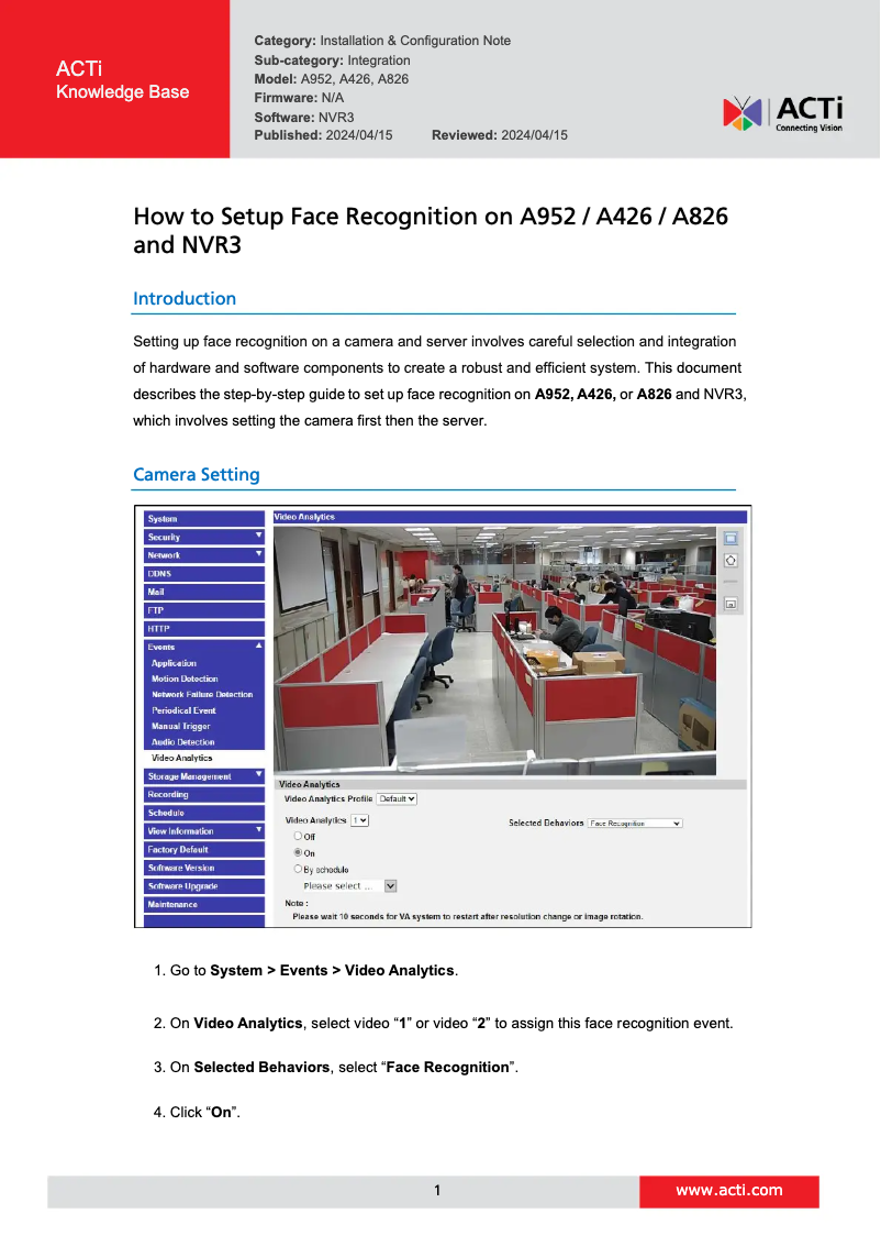 Page 1 de la notice Manuel utilisateur ACTi A426