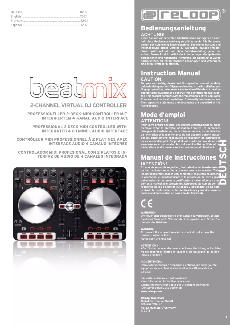 Page 1 de la notice Manuel utilisateur Reloop BeatMix