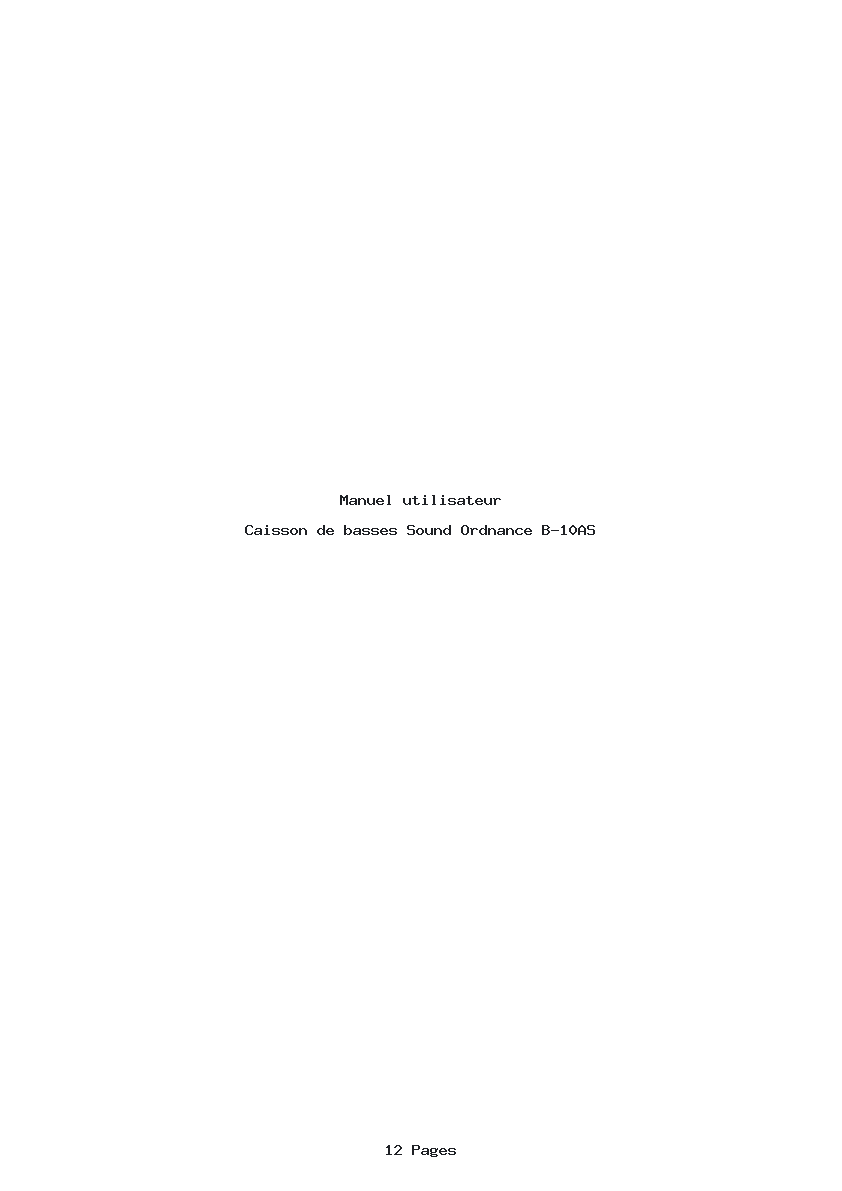 Page 1 de la notice Manuel utilisateur Sound Ordnance B-10AS