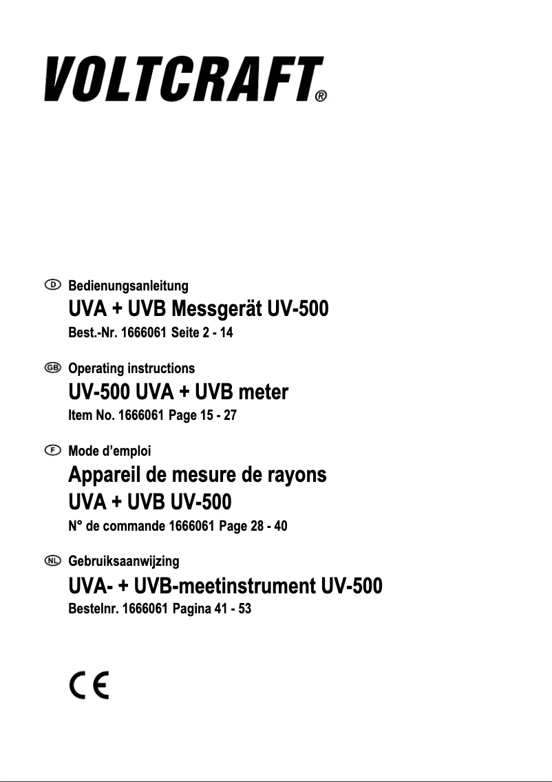 Page 1 de la notice Manuel utilisateur Voltcraft UV-500