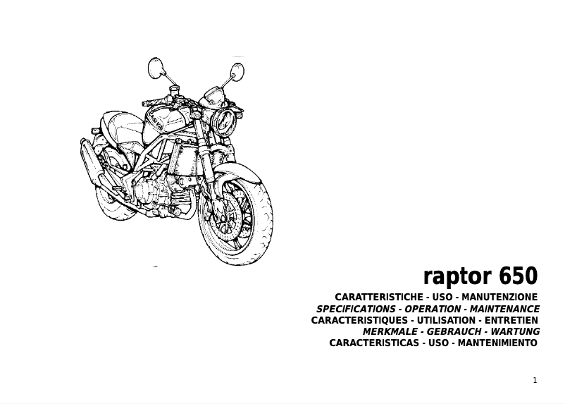 Página 1 del manual Manual de usuario Cagiva Raptor 650 (2003)