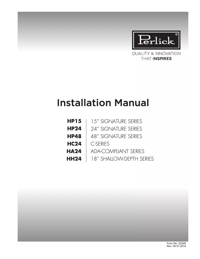 Page 1 de la notice Guide d'installation Perlick Signature Series HP15TS-3-2L