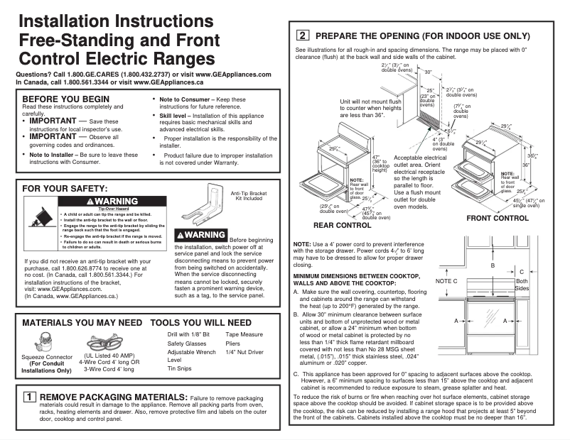 Página 1 del manual Guía de instalación GE JB655FKDS