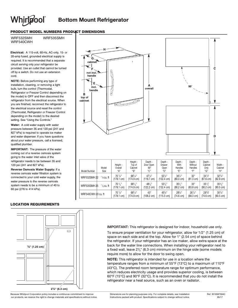Page 1 de la notice Fiche technique Whirlpool WRF532SMH