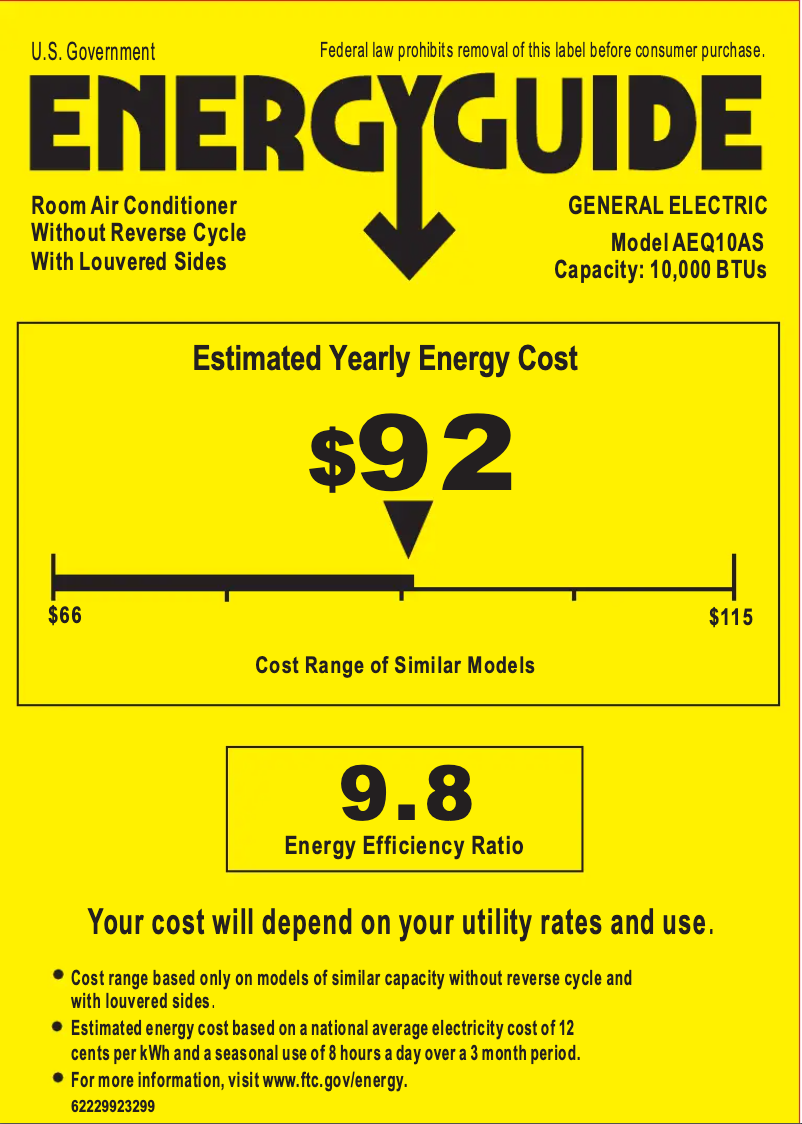 Página 1 del manual Etiqueta energética GE AEQ10AS