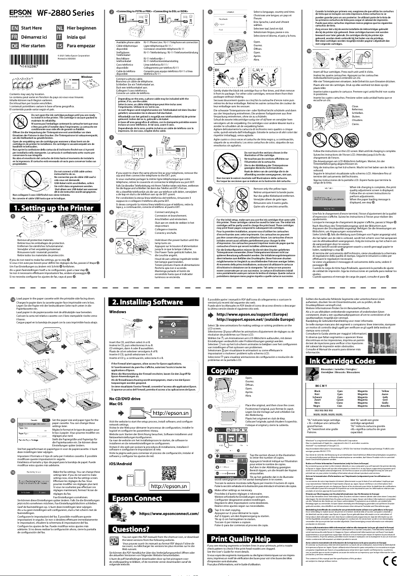 Page 1 de la notice Guide d'installation Epson WorkForce WF-2885DWF