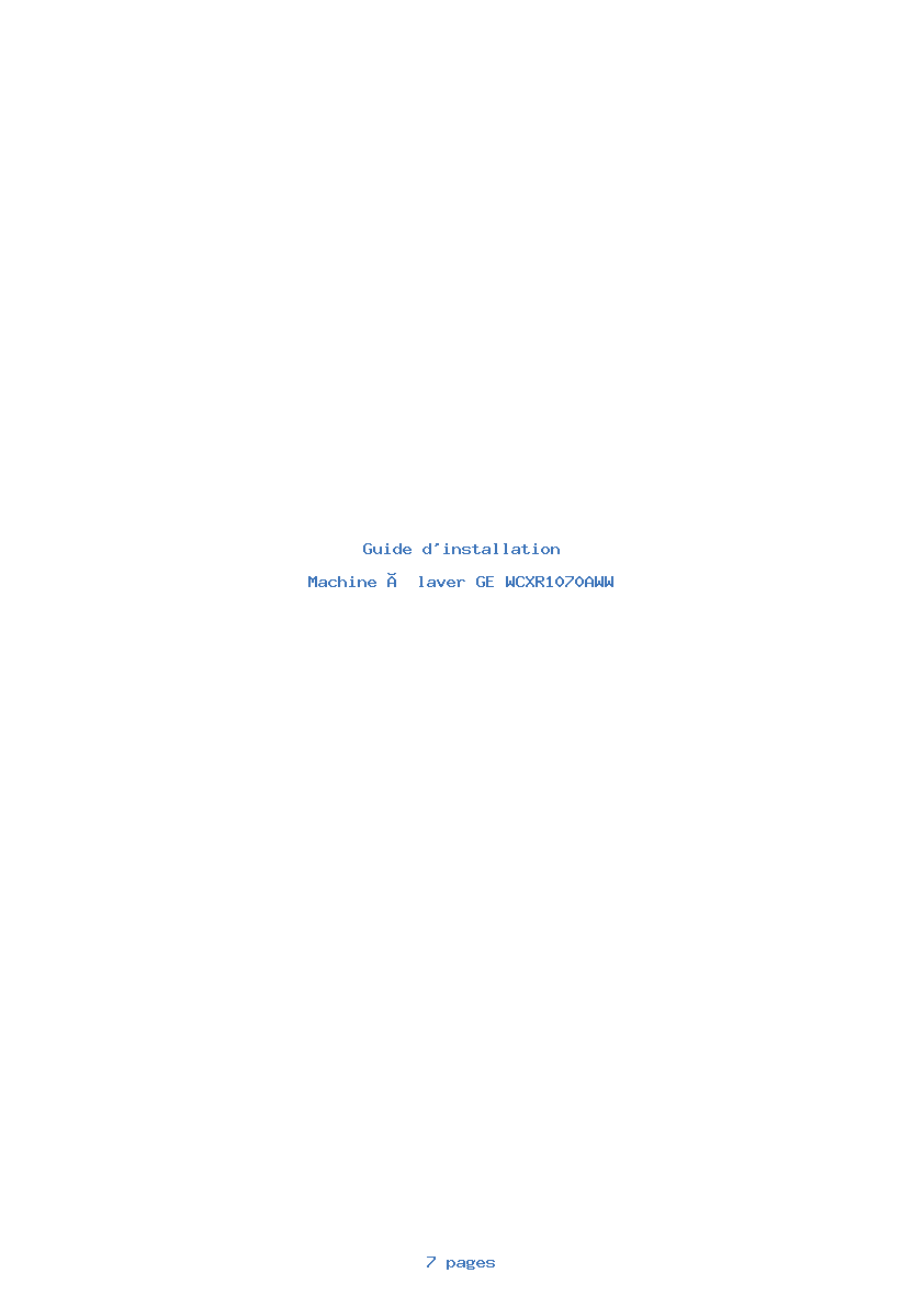 Page 1 de la notice Guide d'installation GE WCXR1070AWW