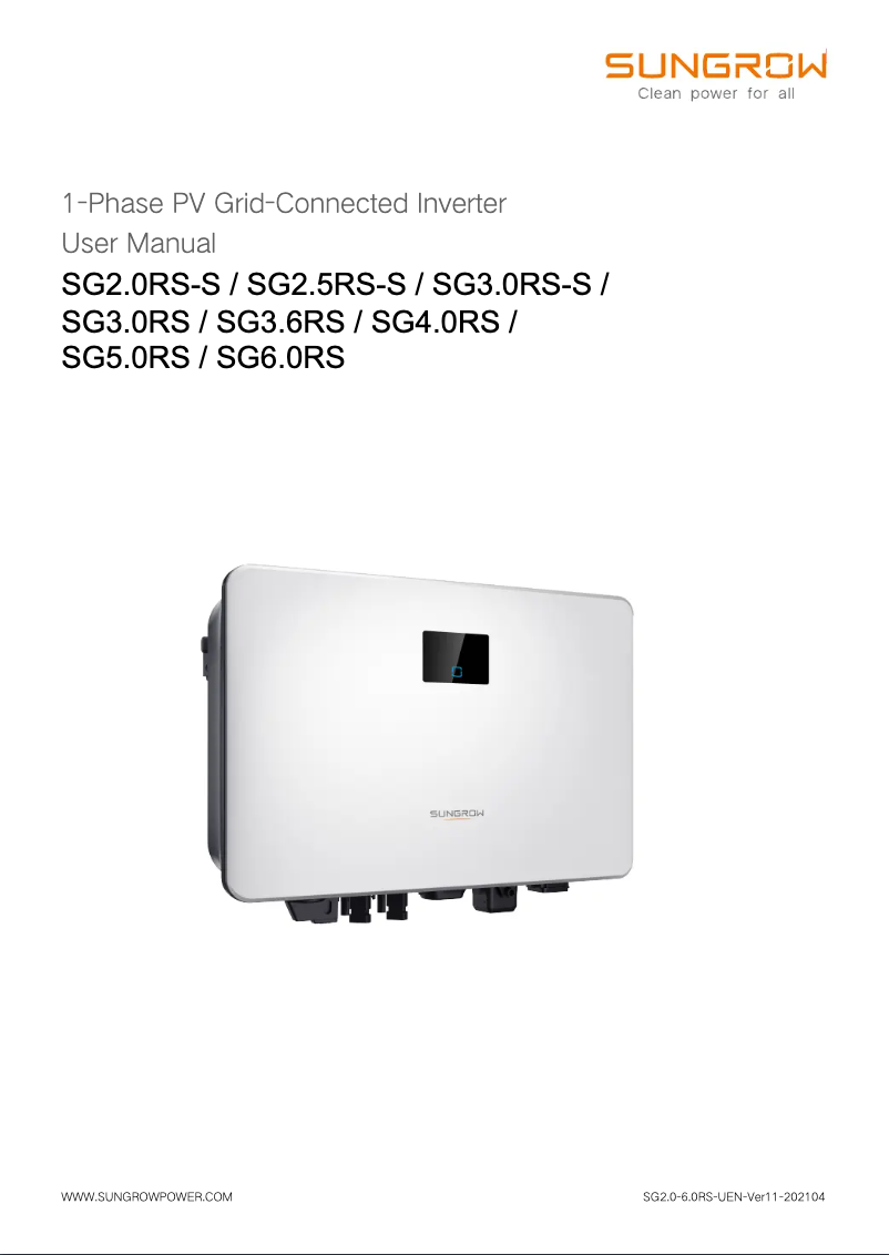 Página 1 del manual Manual de usuario Sungrow SG2.5RS-S