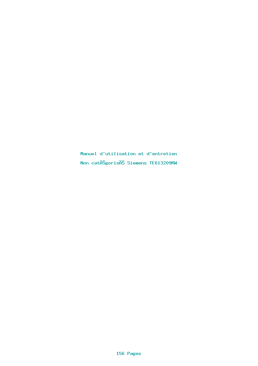 Page 1 de la notice Manuel d'utilisation et d'entretien Siemens TE613209RW