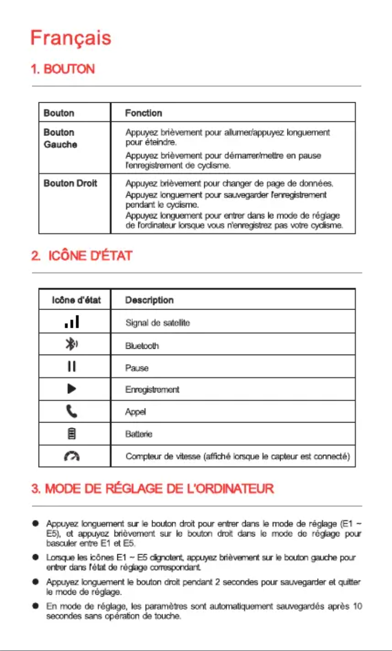 Page 1 de la notice Manuel utilisateur iGPSport BSC100S