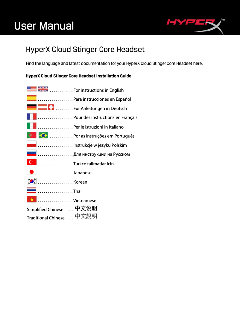 Página 1 del manual Manual de usuario HyperX Cloud Stinger Core