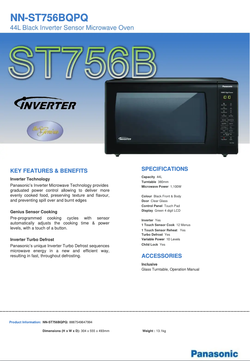 Página 1 del manual Ficha técnica Panasonic NN-ST756B