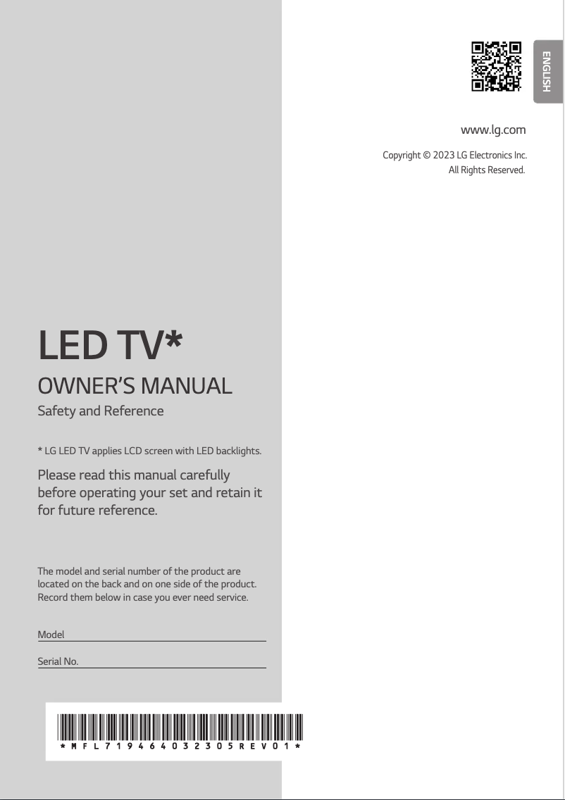 Page 1 de la notice Manuel utilisateur LG 43QNED776RB