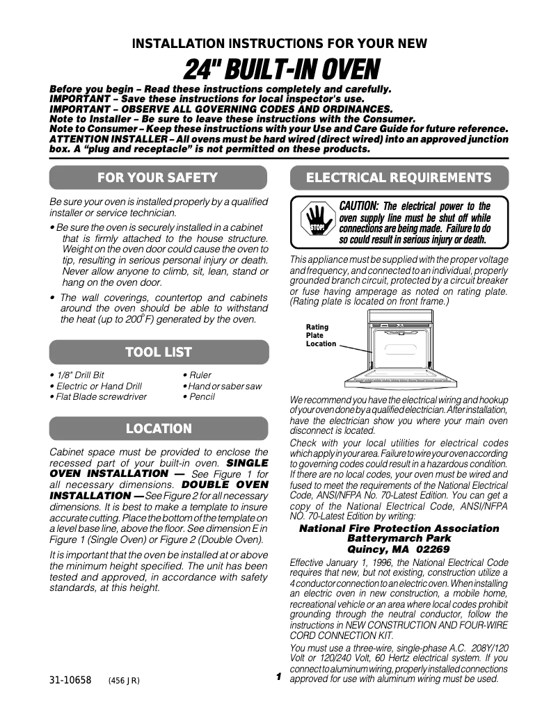 Page 1 de la notice Instructions / montage GE JRP20WJWW