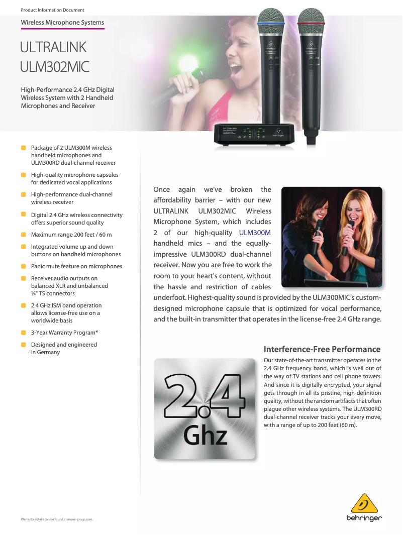 Page 1 de la notice Fiche technique Behringer Ultralink ULM302MIC