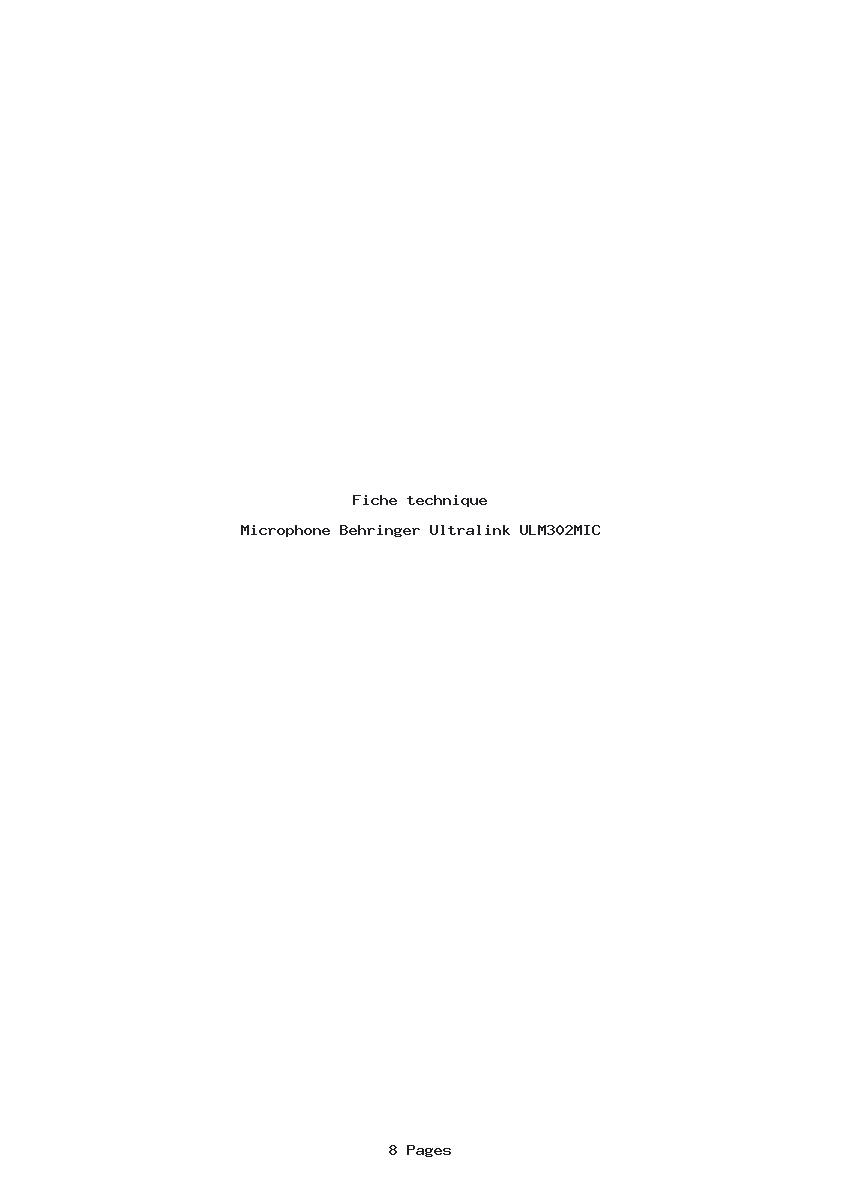 Page 1 de la notice Fiche technique Behringer Ultralink ULM302MIC