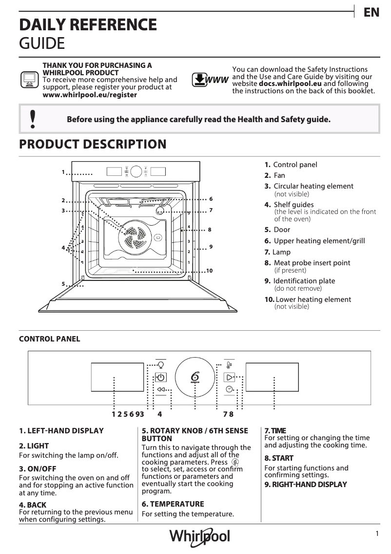Page 1 of the manual Use and Maintenance Manual Whirlpool OAKZ9 7921 CS NB