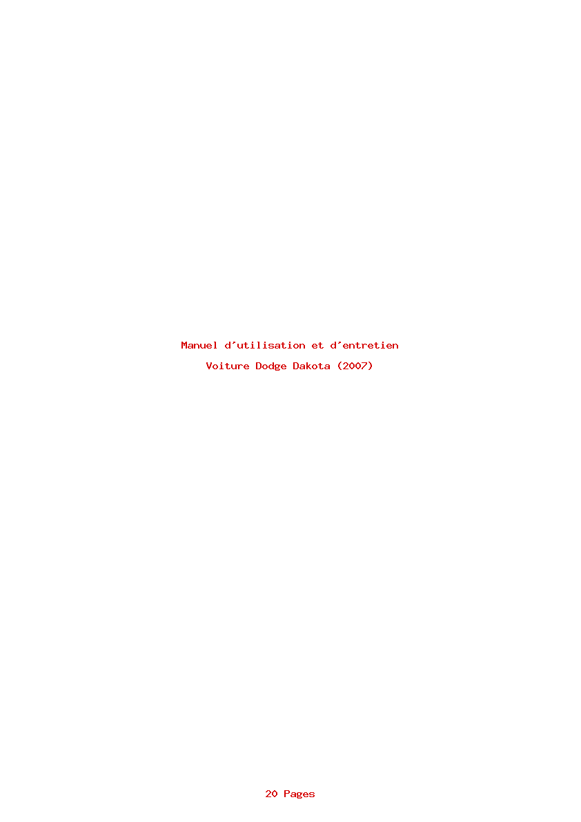 Page 1 de la notice Manuel d'utilisation et d'entretien Dodge Dakota (2007)
