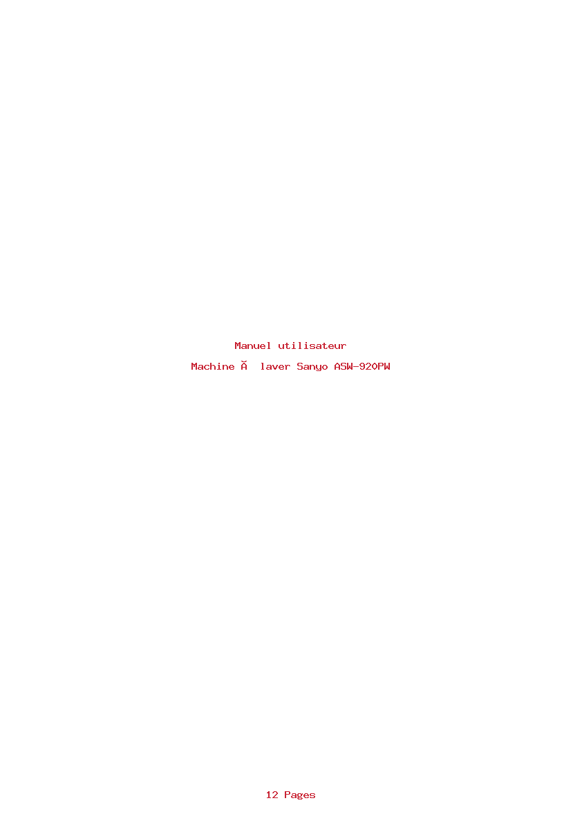 Page 1 de la notice Manuel utilisateur Sanyo ASW-920PW